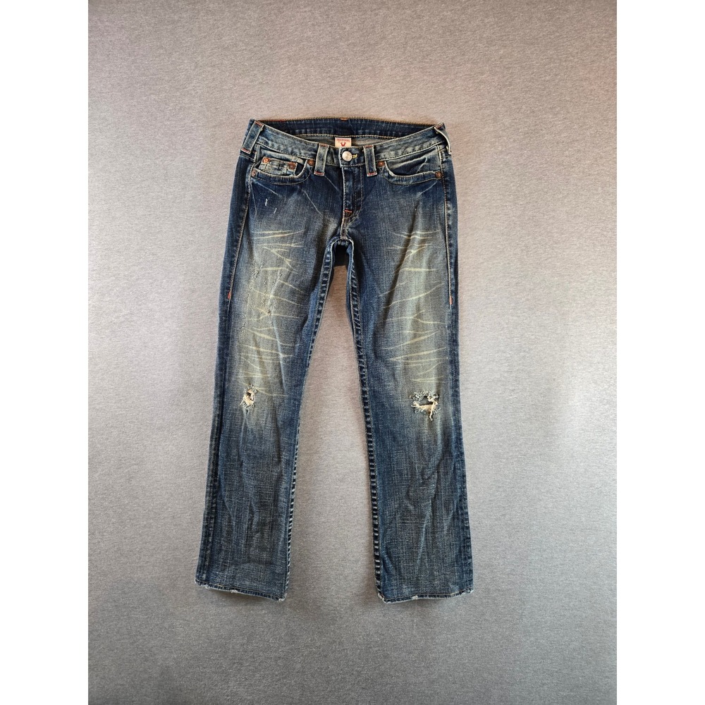 Vintage True Religion Jeans Womens 30 Blue Johnny Distressed Low‎ Rise USA Y2K